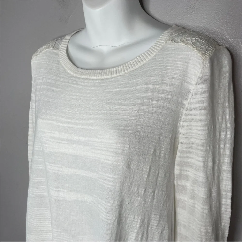 CABI 5005 White Sophia Lace Back Sweater Romantic Feminine - Picture 3 of 8